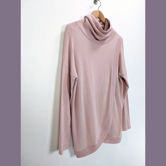 Gibson Size L Womens Cozy Turtleneck Sweater New Tunic Split Faux Wrap Back Pink - Picture 4 of 11